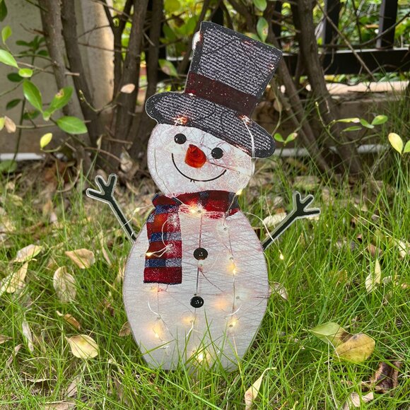 Christmas Light-Up Snowman 3-Piece Set - Acrylic Yard Decoration - Picture 3 of 8